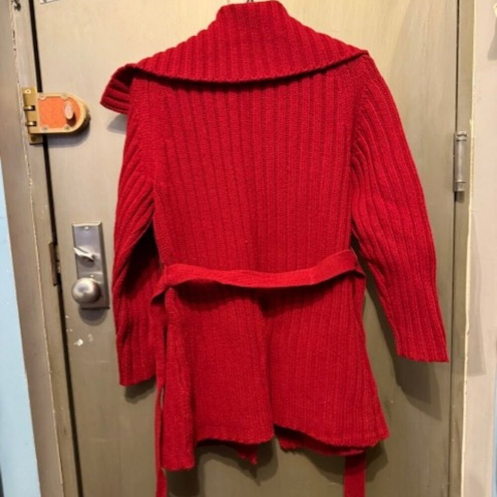 Vintage Chunky Rib Knit open front cardigan Sweater with large collar - Picture 14 of 16